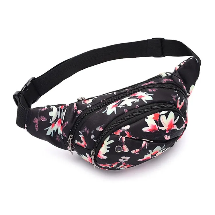 Color Printing Multi-function Casual Pockets Ladies Outdoor Purse Waist Bag(winter Jasmine Pattern)