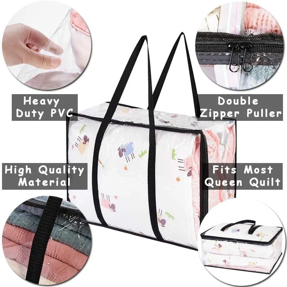 Comforter Storage Bag, Transparent Moving Totes with Sturdy Zipper, Zipper Bag For Clothes, Blankets & Comforter