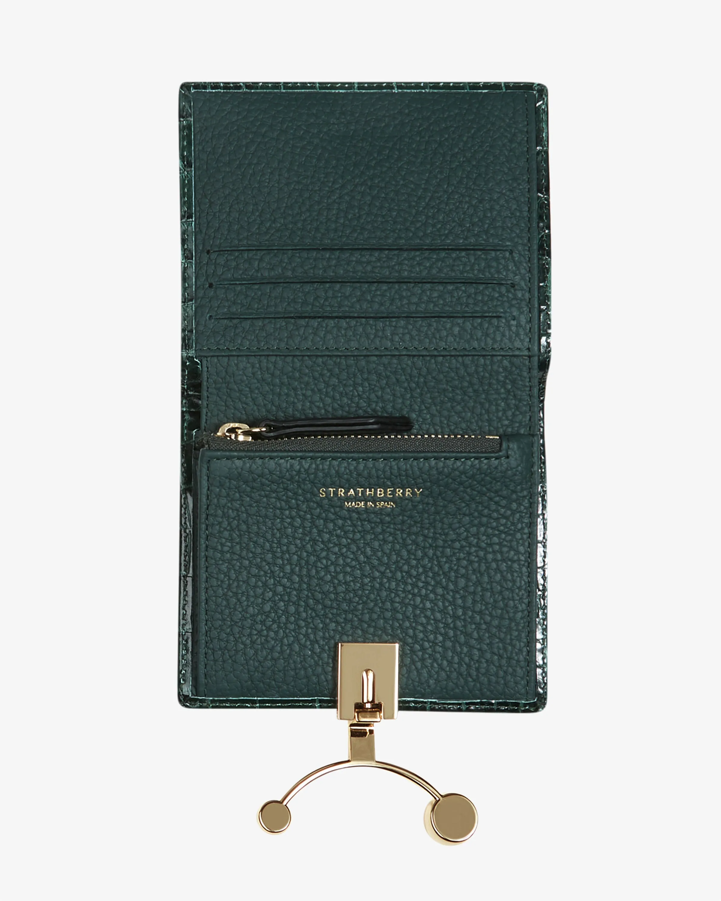 Crescent Wallet - Croc-Embossed Leather Bottle Green