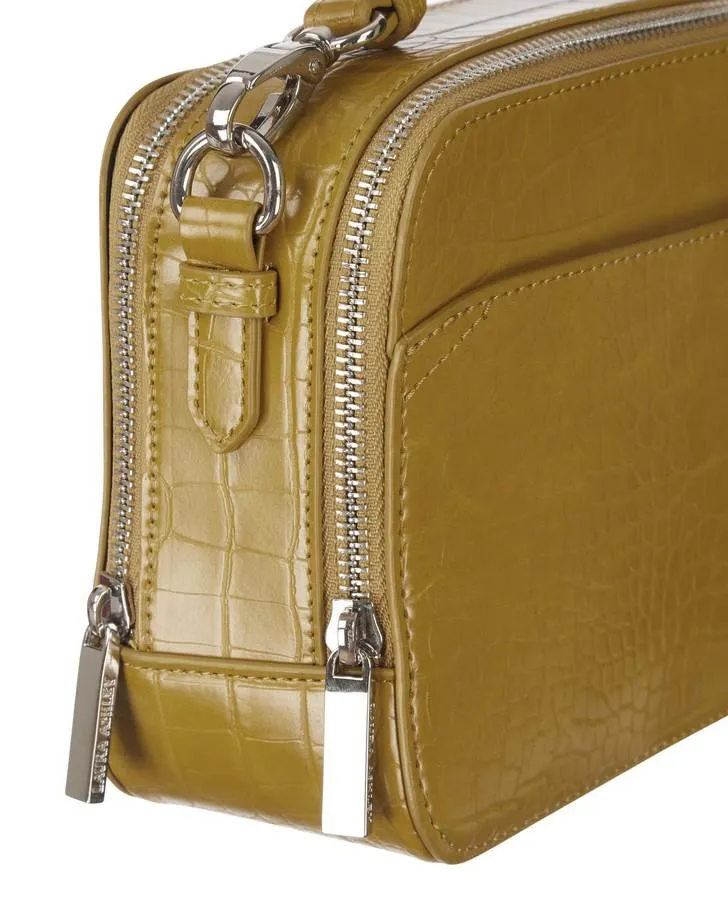 Crocodile Chartreuse Square Cross Body Bag