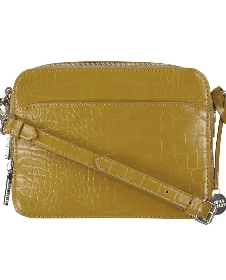 Crocodile Chartreuse Square Cross Body Bag