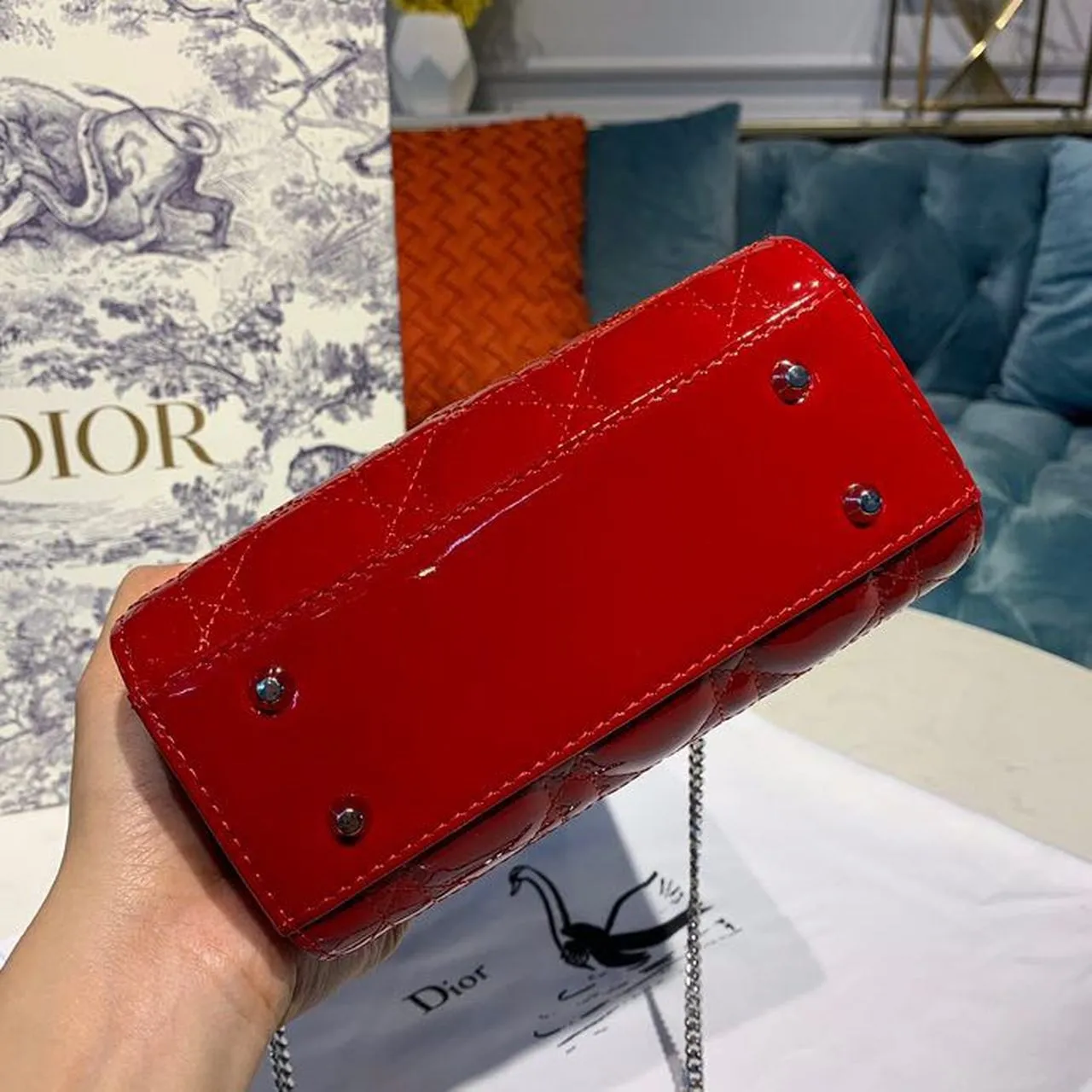 DI Mini Lady Bag with Chain Silver Hardware Spring/Summer Collection, Red, For Women Women’s Handbags, 18cm CD M0505OCAL_M52R