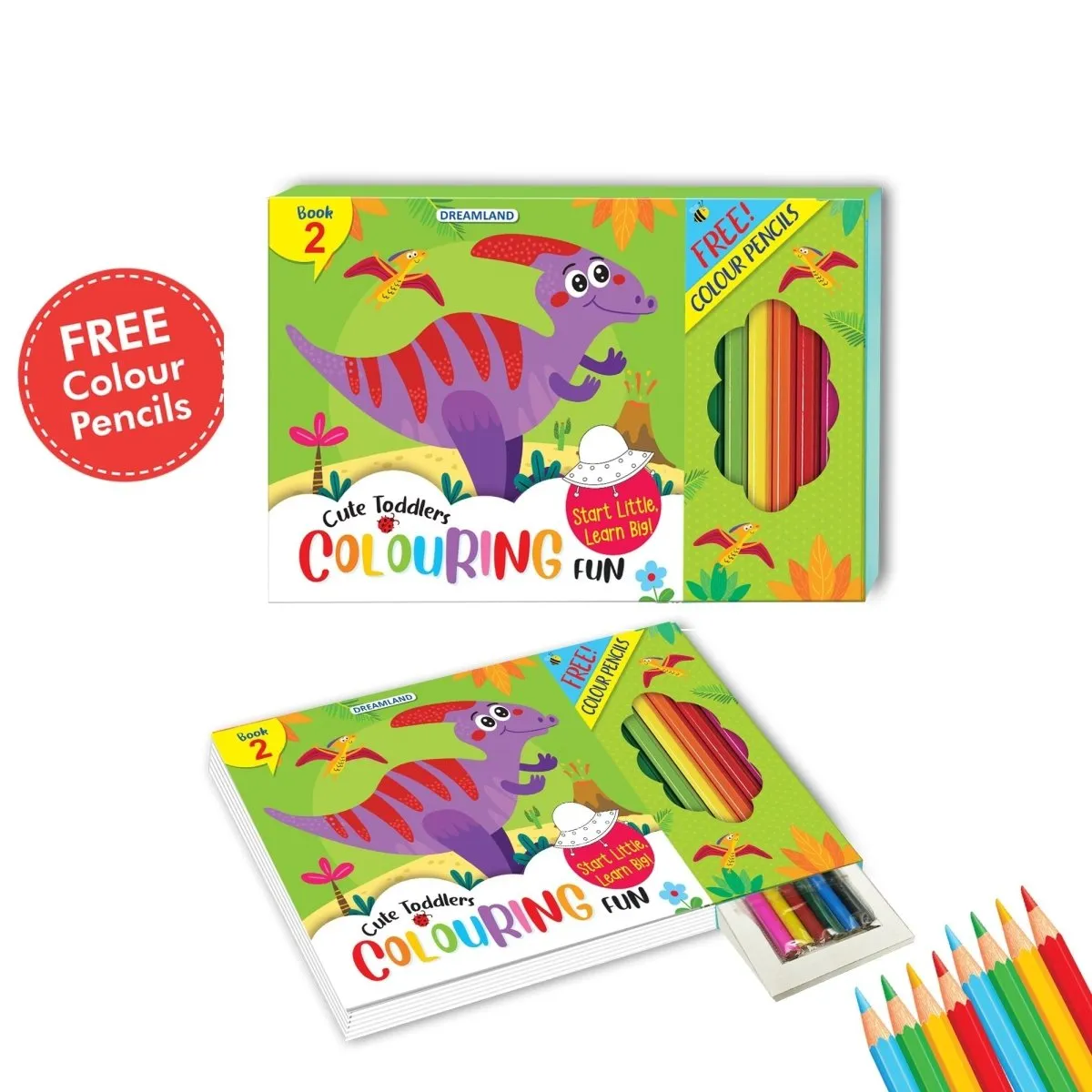 Dreamland Publications Cute Toddlers Fun Colouring Book With 6 Colour Pencils- Book 2