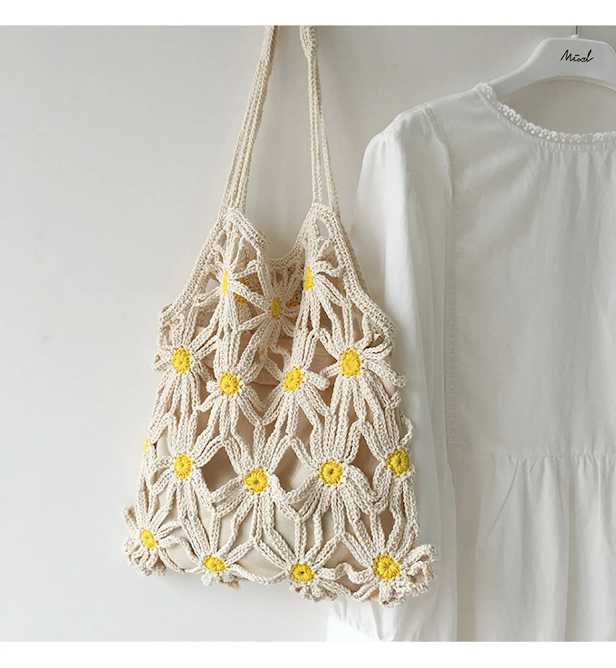 Elena Handbags Retro Daisy Cotton Knitted Shoulder Bag