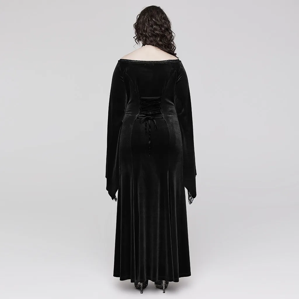 Enchantress' Embrace: Adjustable V-Neck Goth Dress with Exquisite Decal and Dramatic Sleeves