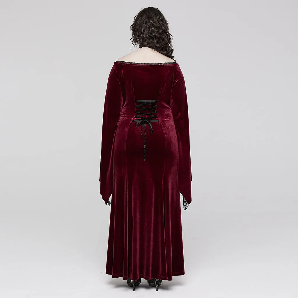 Enchantress' Embrace: Adjustable V-Neck Goth Dress with Exquisite Decal and Dramatic Sleeves