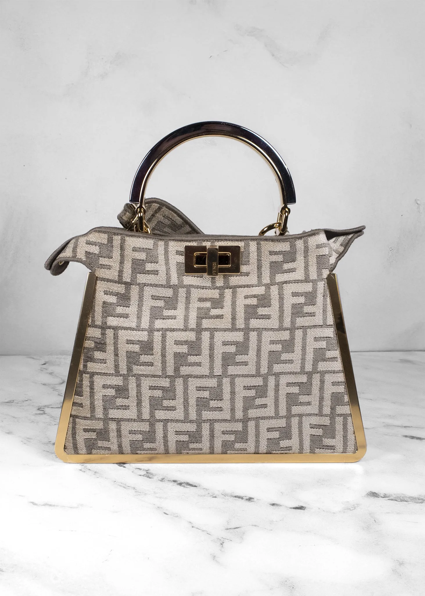 Fendi Peekaboo Small Zucca FF Logo Top Handle Bag 2022