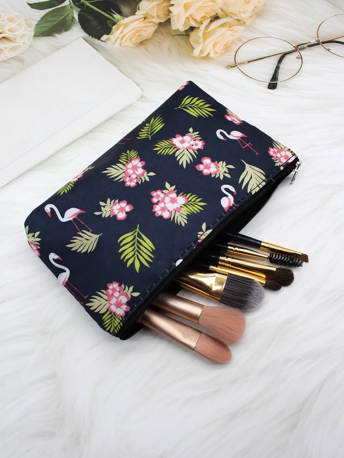 Flamingo Floral Makeup Bag Cosmetic Organizer Toiletries Bag Makeup Organizer