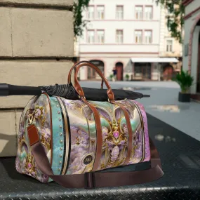 Floral Sophistication at its Finest PU leather Bag Fleur De Lis Travel Bag Leather Luggage Floral Duffle Bag