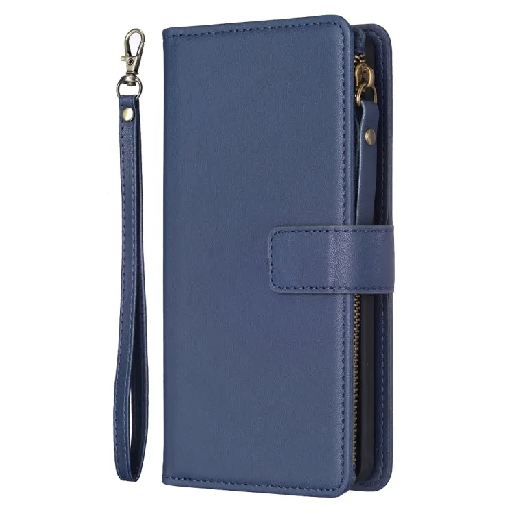 For OPPO A98 5G 9 Card Slots Zipper Wallet Leather Flip Phone Case(Blue)