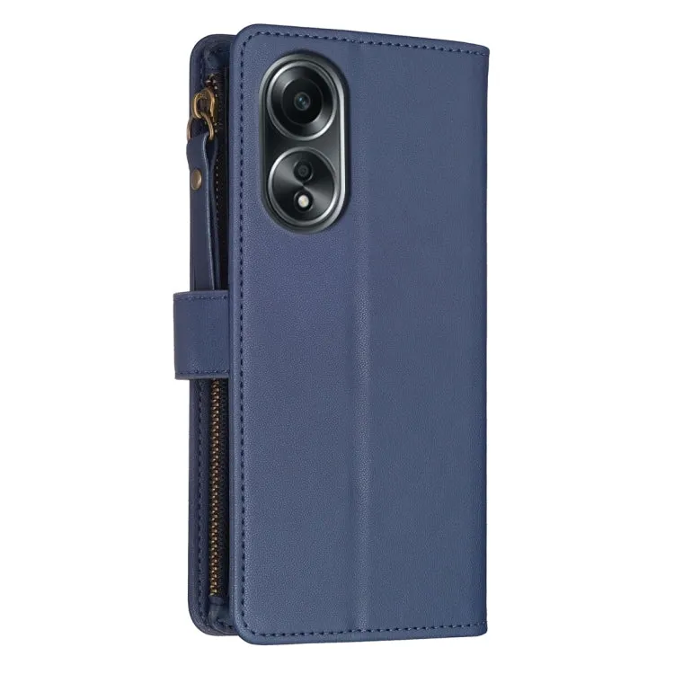 For OPPO A98 5G 9 Card Slots Zipper Wallet Leather Flip Phone Case(Blue)