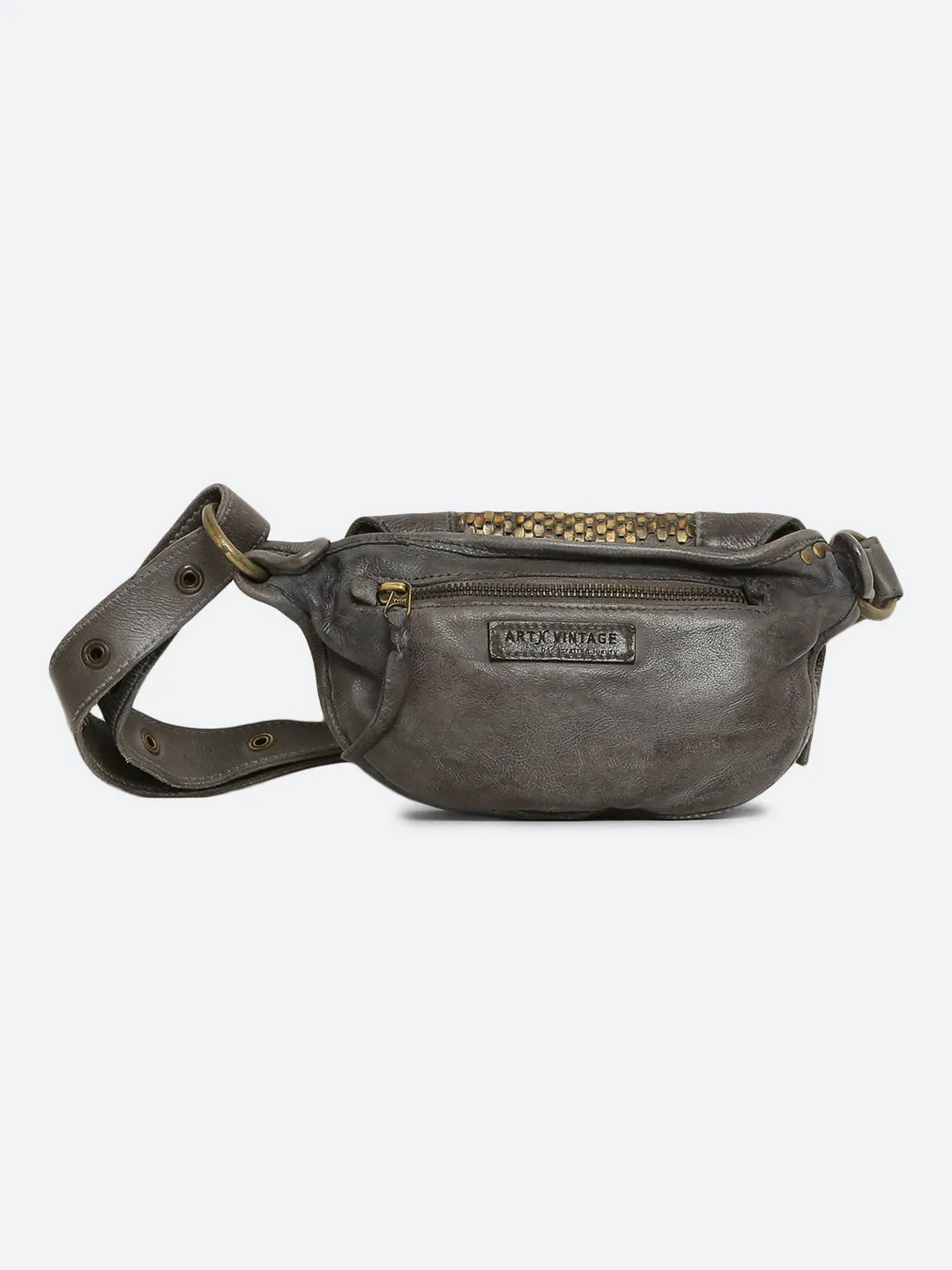 Genuine Grey Leather Waist Belt Bag