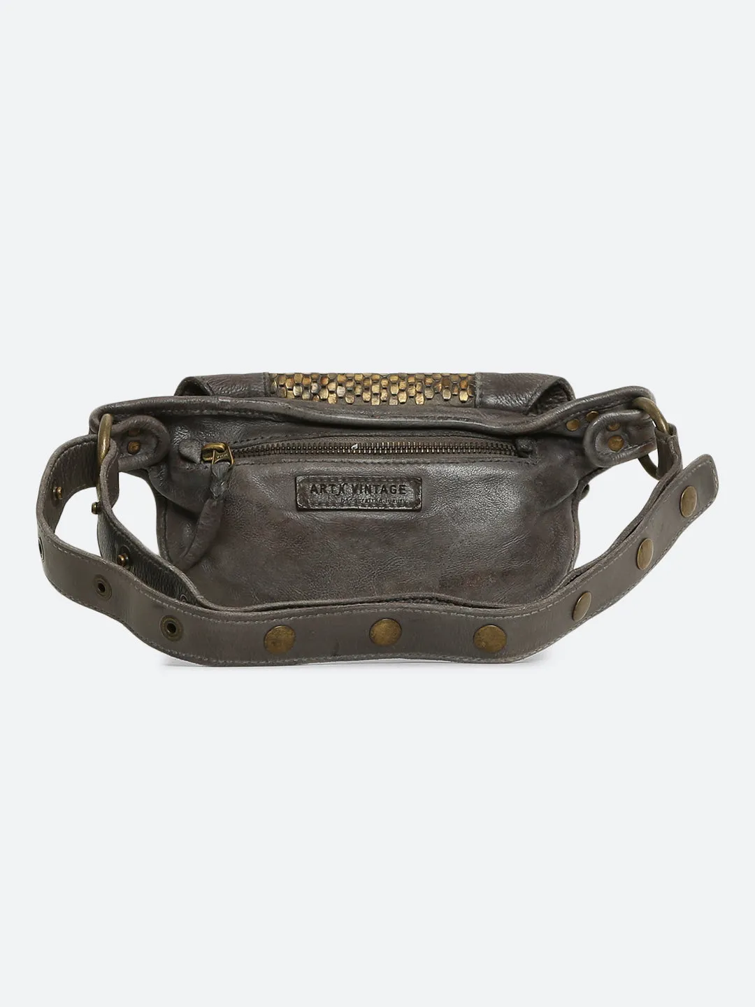 Genuine Grey Leather Waist Belt Bag