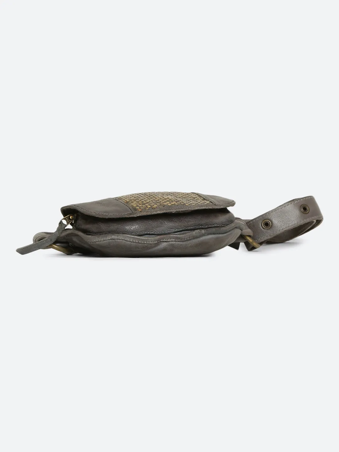 Genuine Grey Leather Waist Belt Bag