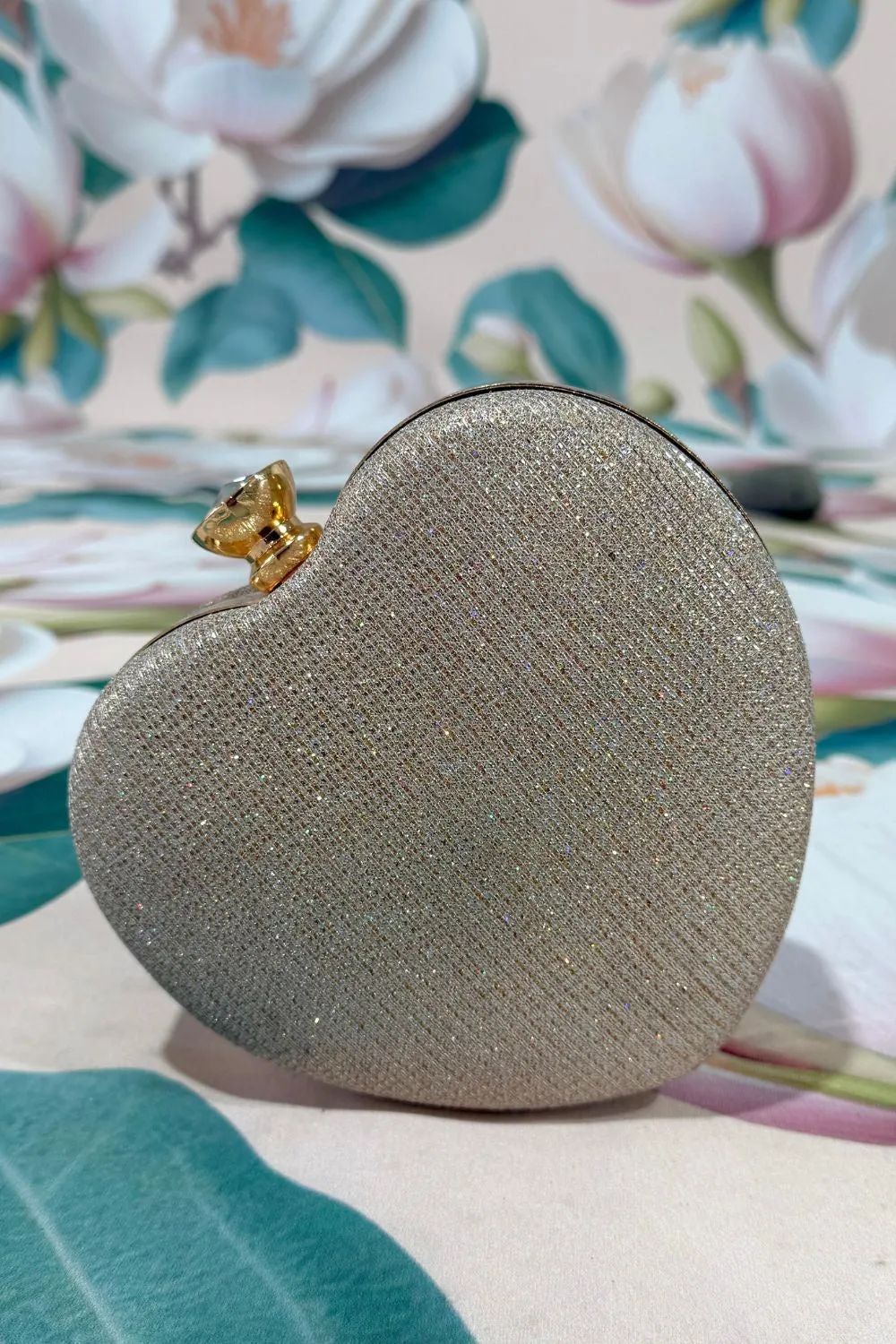 Glitter Heart Clutch - Gold