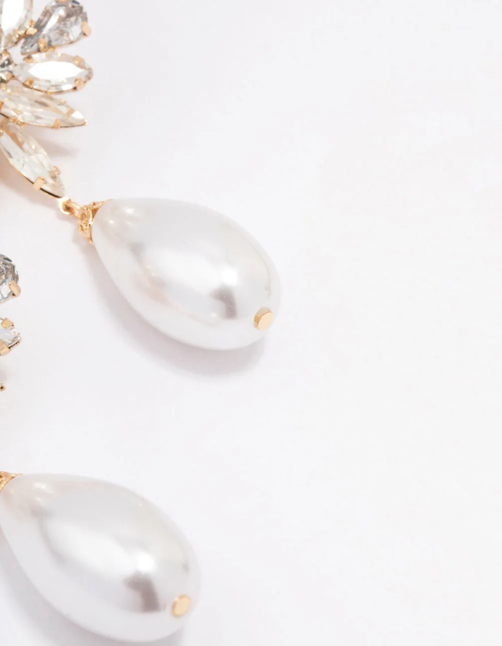 Gold Diamante & Pearl Ornate Drop Earrings