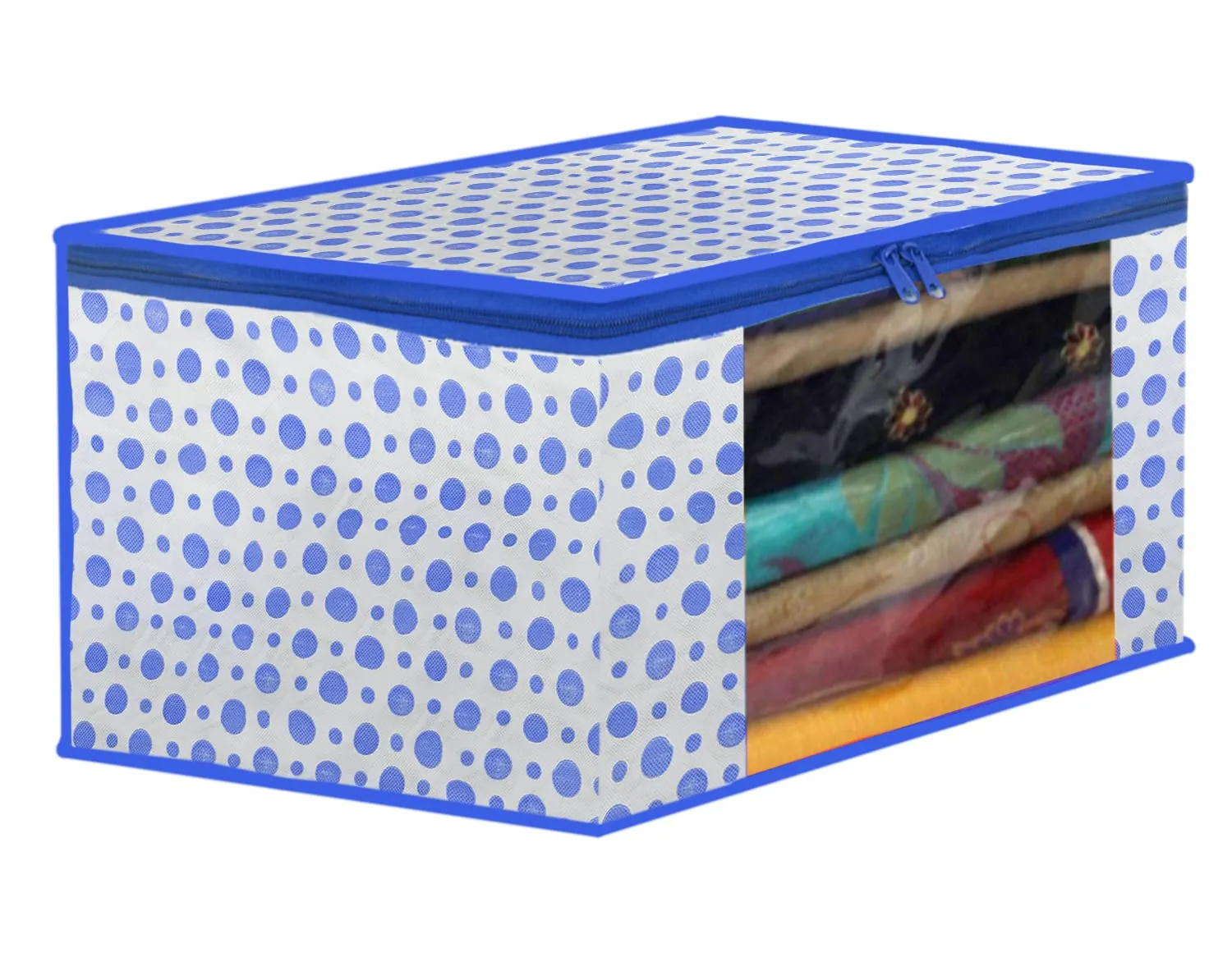 Heart Home Dot Printed Non-Woven Saree Cover, Cloth Organizer, Wardrobe Organiser With Tranasparent Window- Pack of 4 (Blue & Pink)-46HH0508