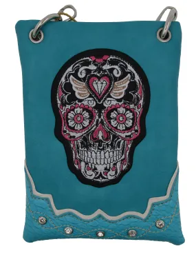 HH447-6 Sugar Skull Day of the Dead Mini Cross body Bag