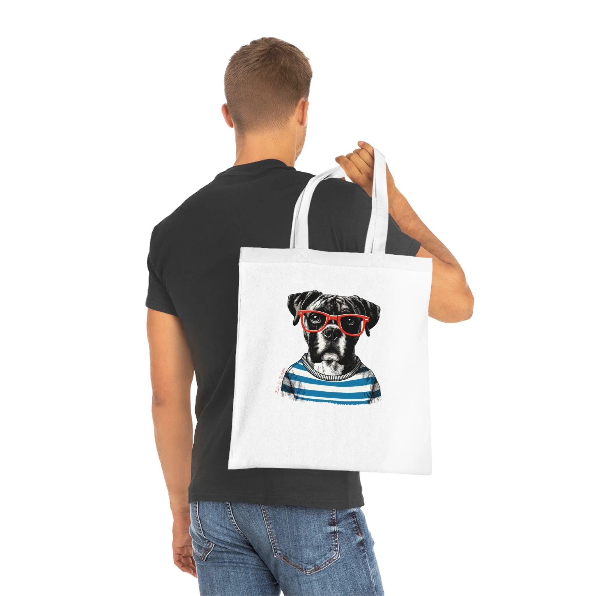 Hipster Boxer Dog Cotton Tote Bag