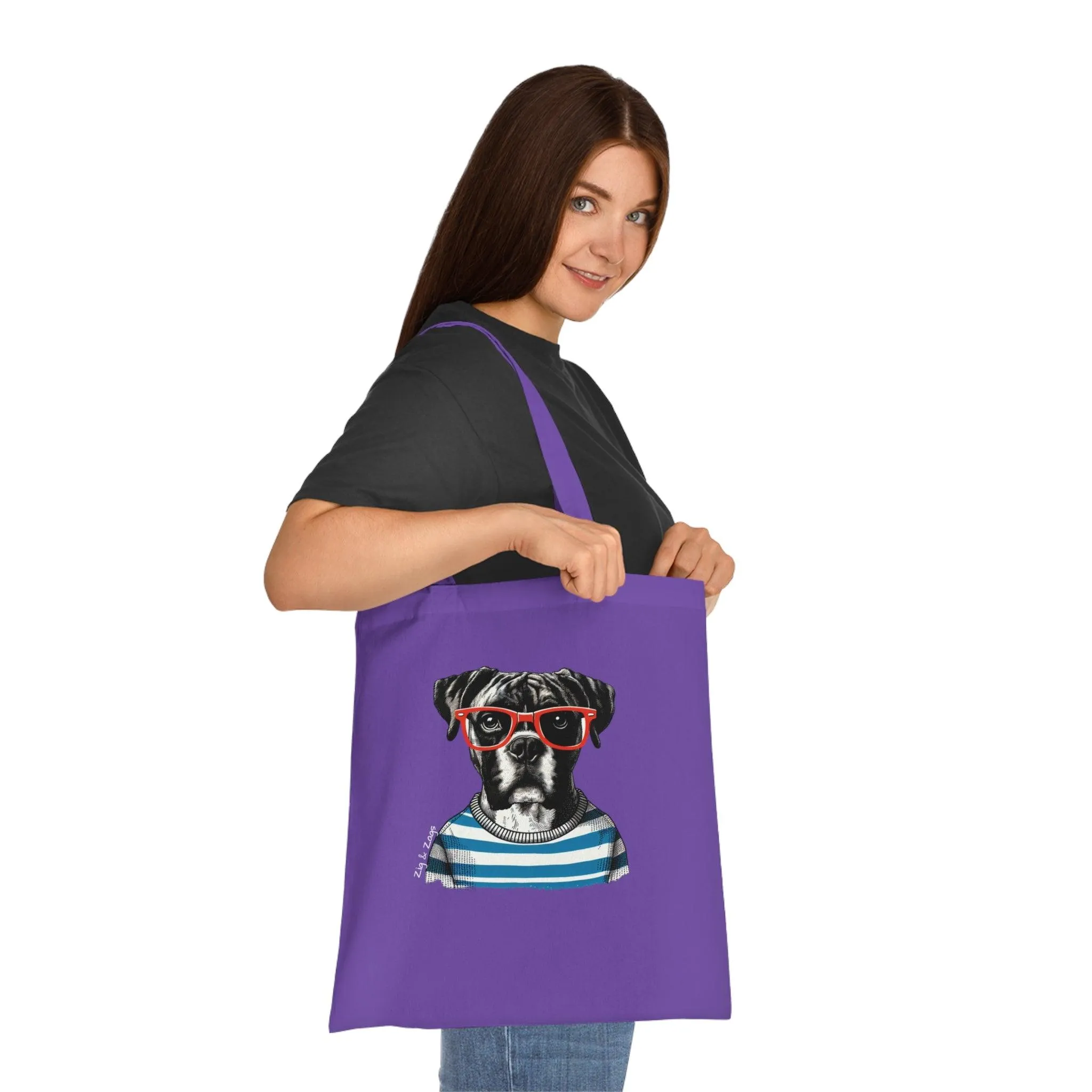 Hipster Boxer Dog Cotton Tote Bag