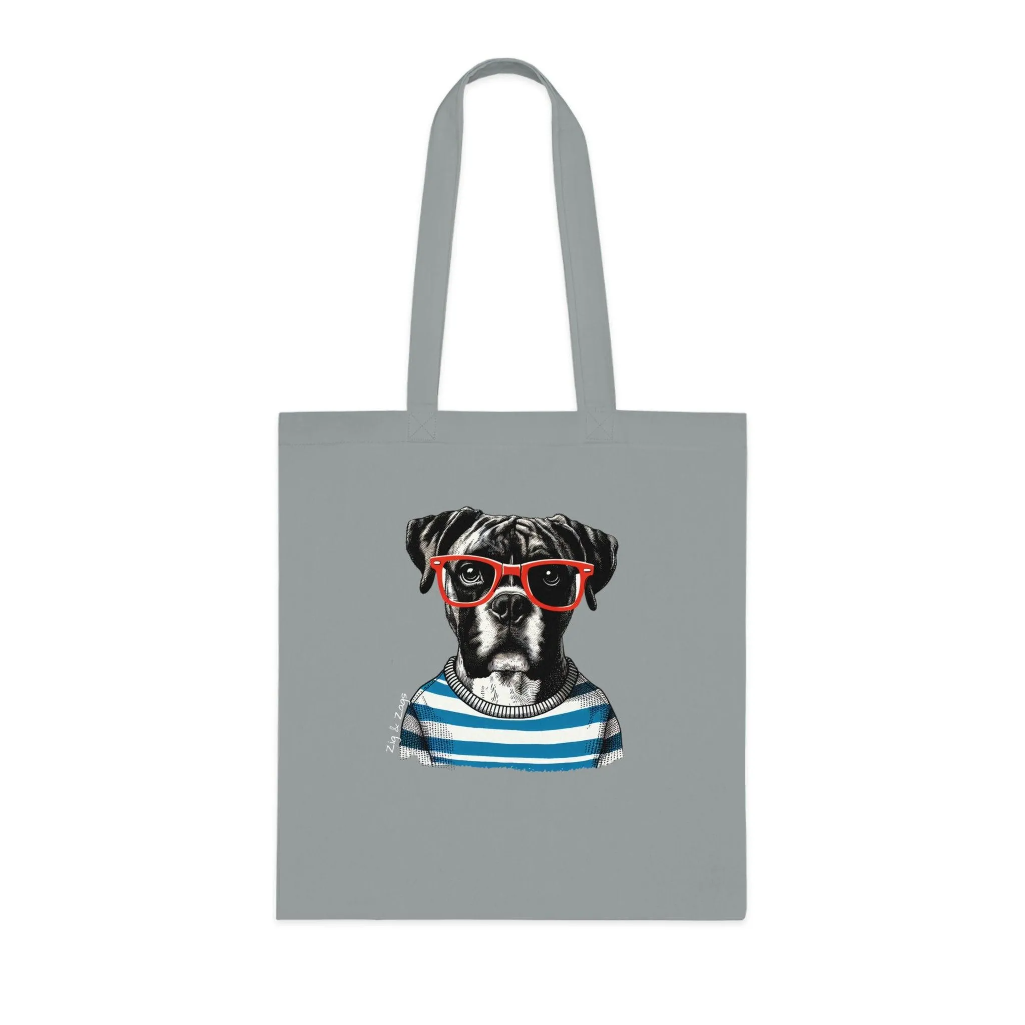 Hipster Boxer Dog Cotton Tote Bag