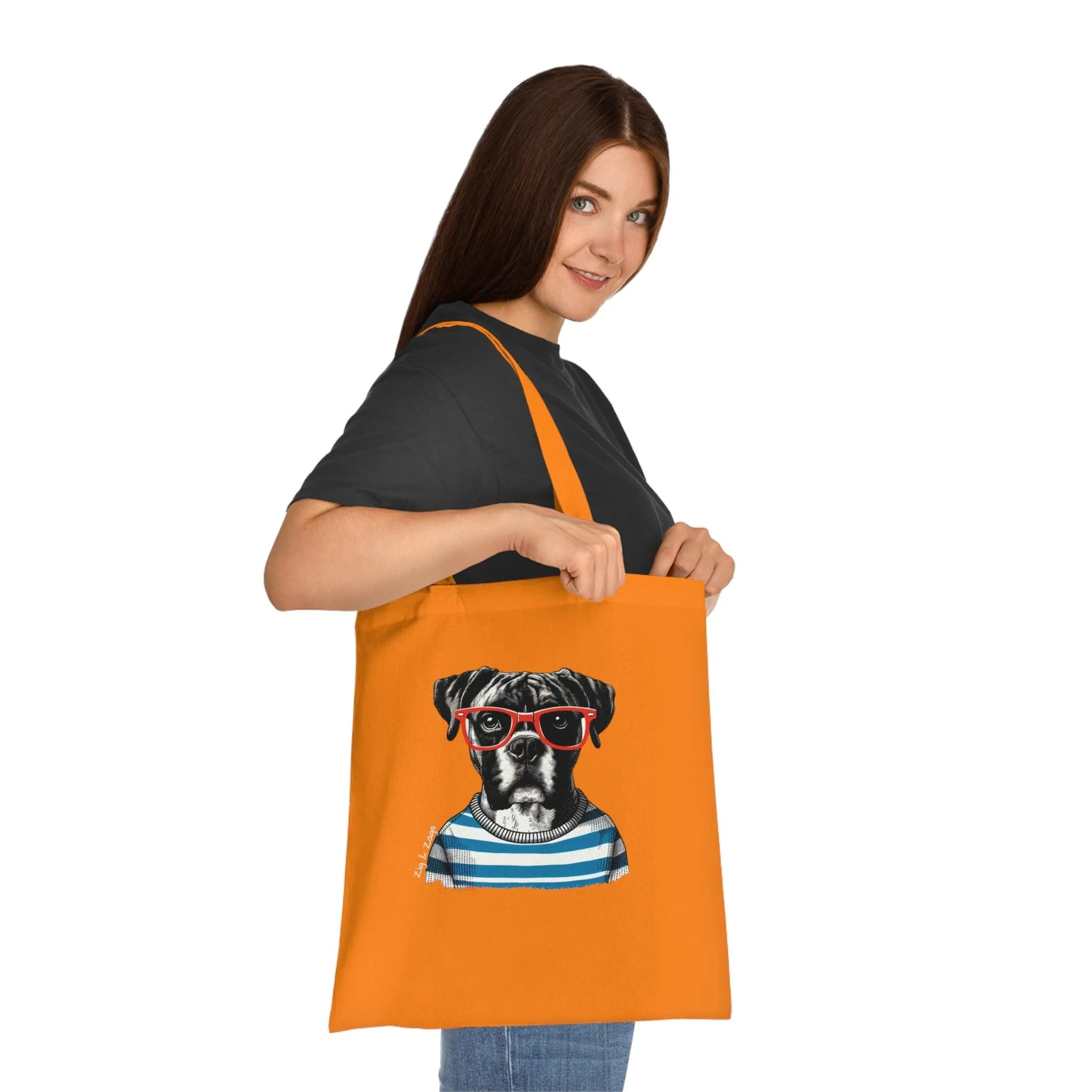 Hipster Boxer Dog Cotton Tote Bag