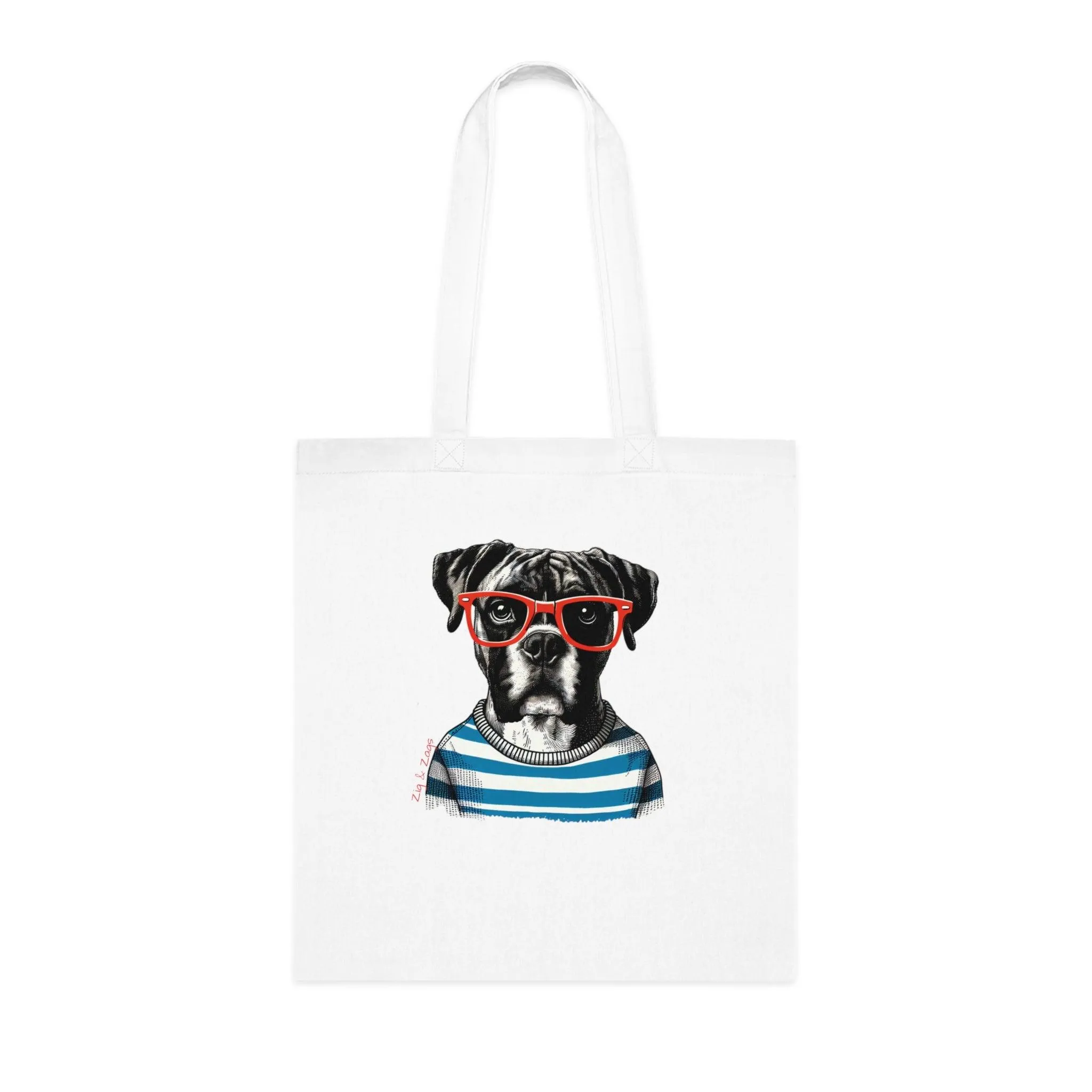 Hipster Boxer Dog Cotton Tote Bag