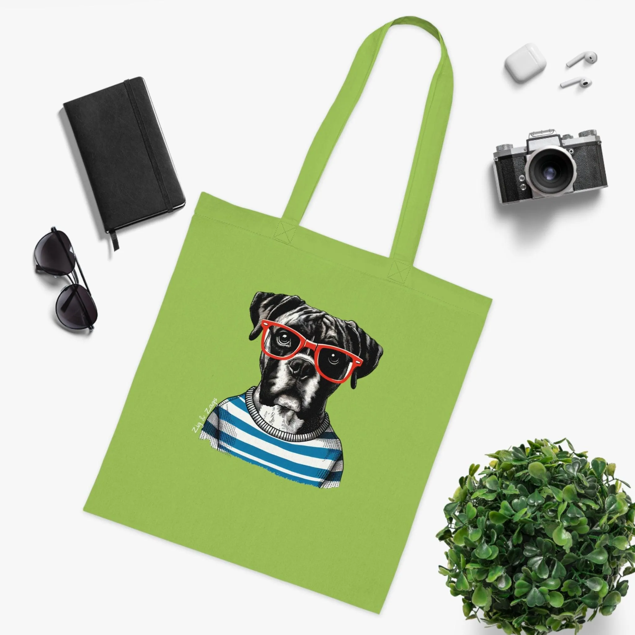 Hipster Boxer Dog Cotton Tote Bag