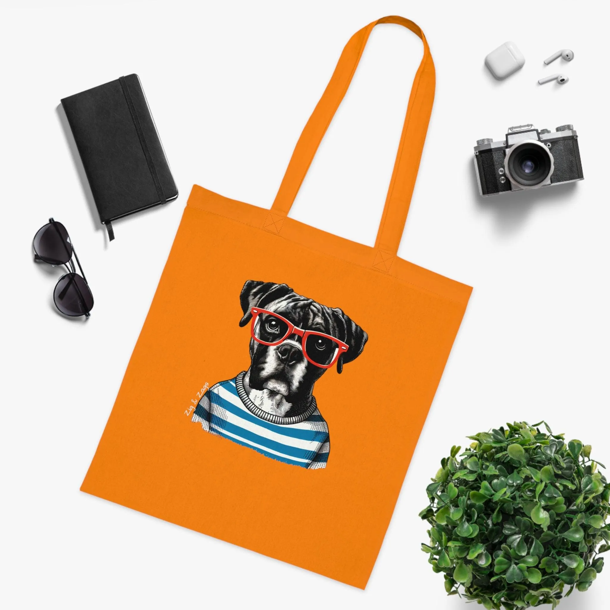 Hipster Boxer Dog Cotton Tote Bag