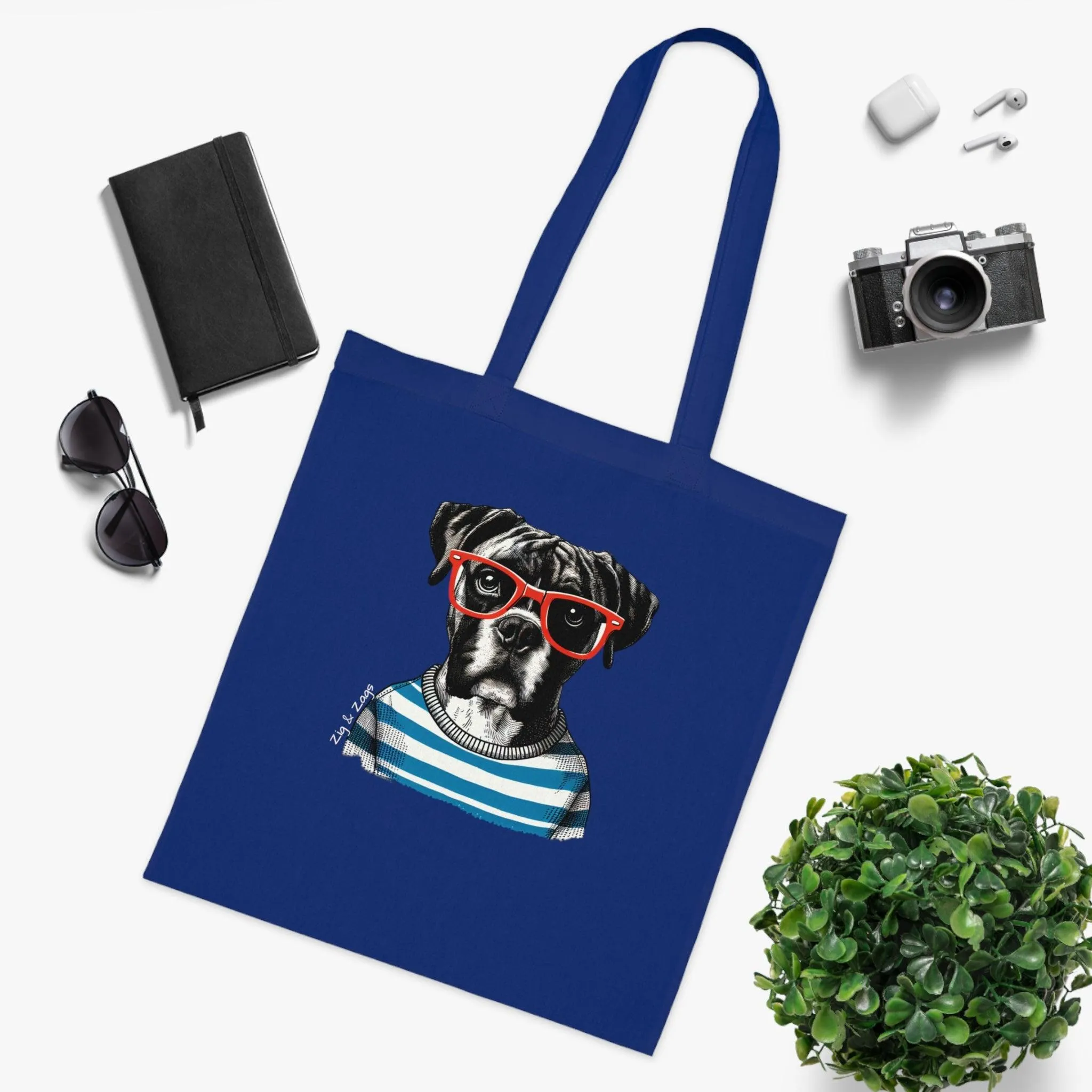 Hipster Boxer Dog Cotton Tote Bag