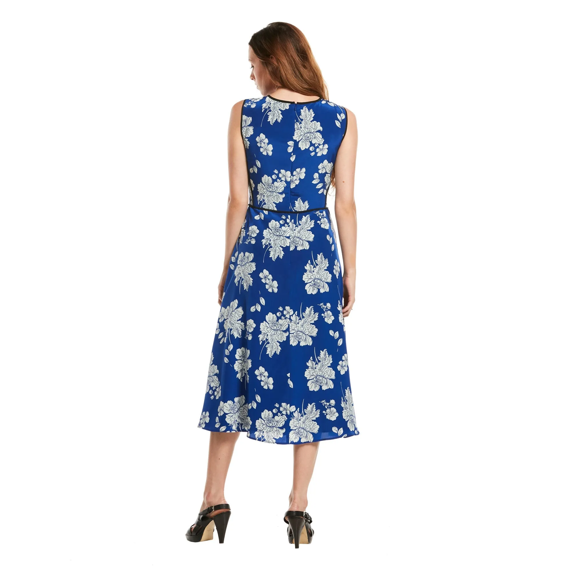 J. Peterman Women's Floral Piped Silk Dress in Blue