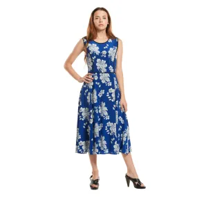 J. Peterman Women's Floral Piped Silk Dress in Blue