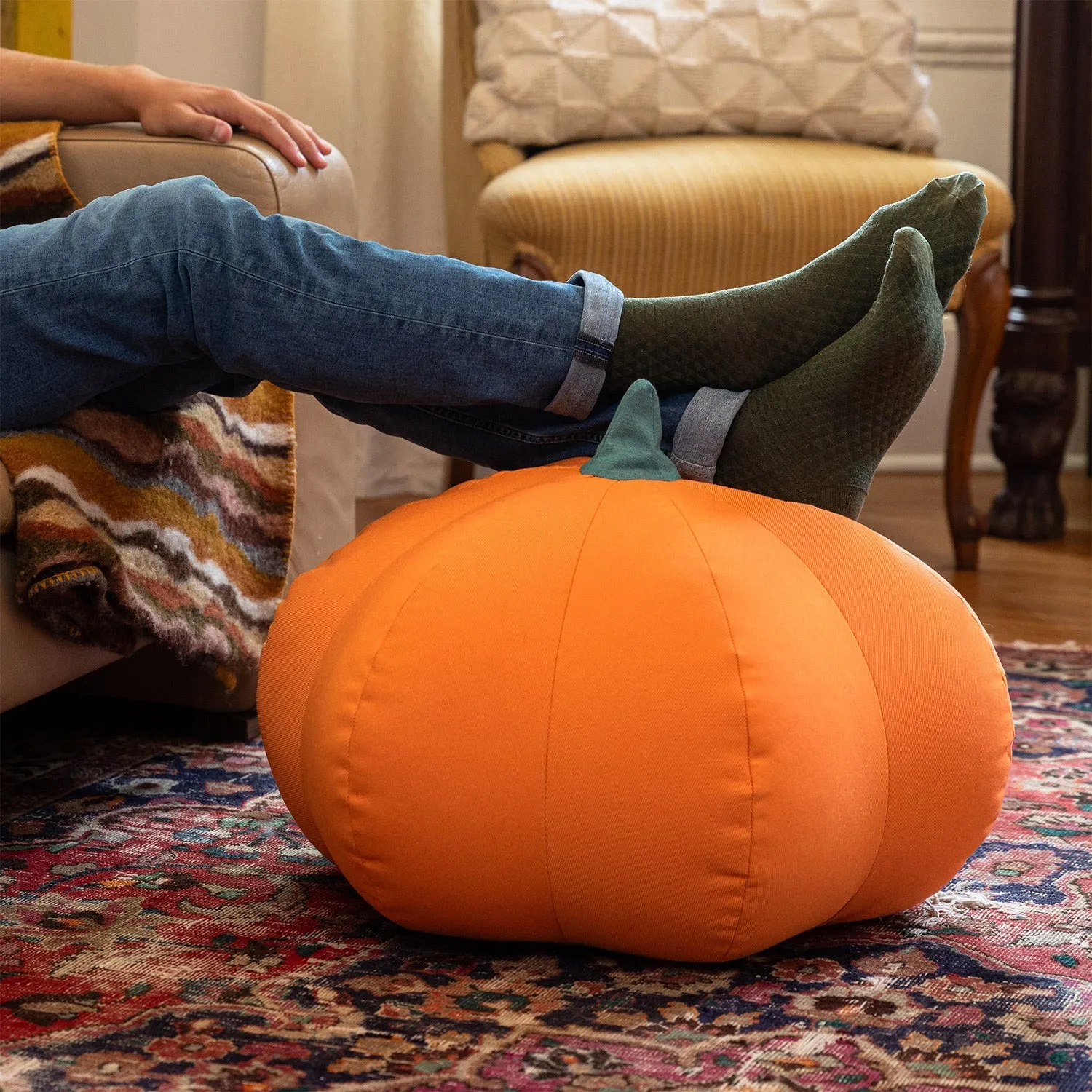 Jaxx Pumpkin Pouf - Luxurious Ottoman for Fall & Halloween Décor