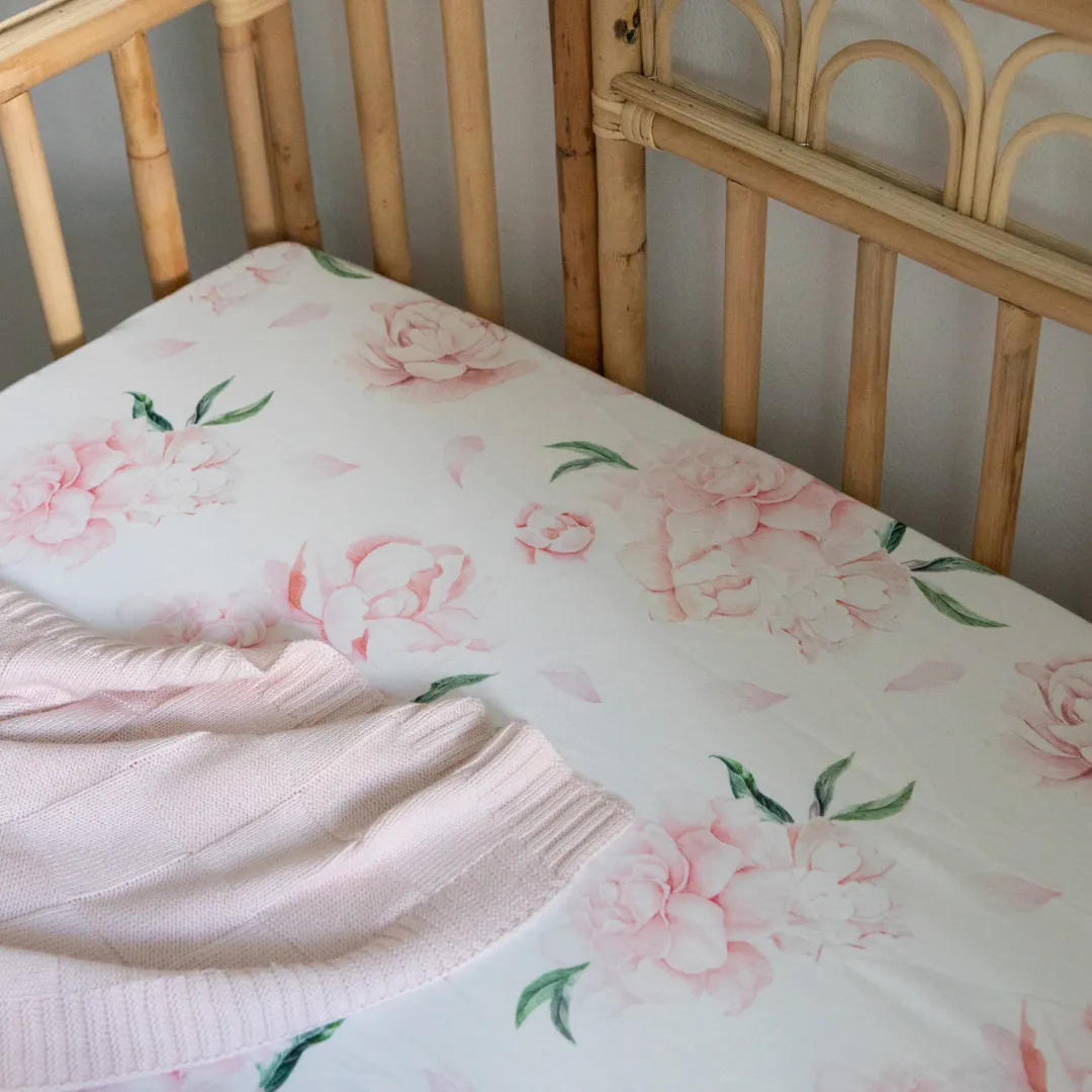 Jersey Cotton Cot Sheet - Pretty Peony