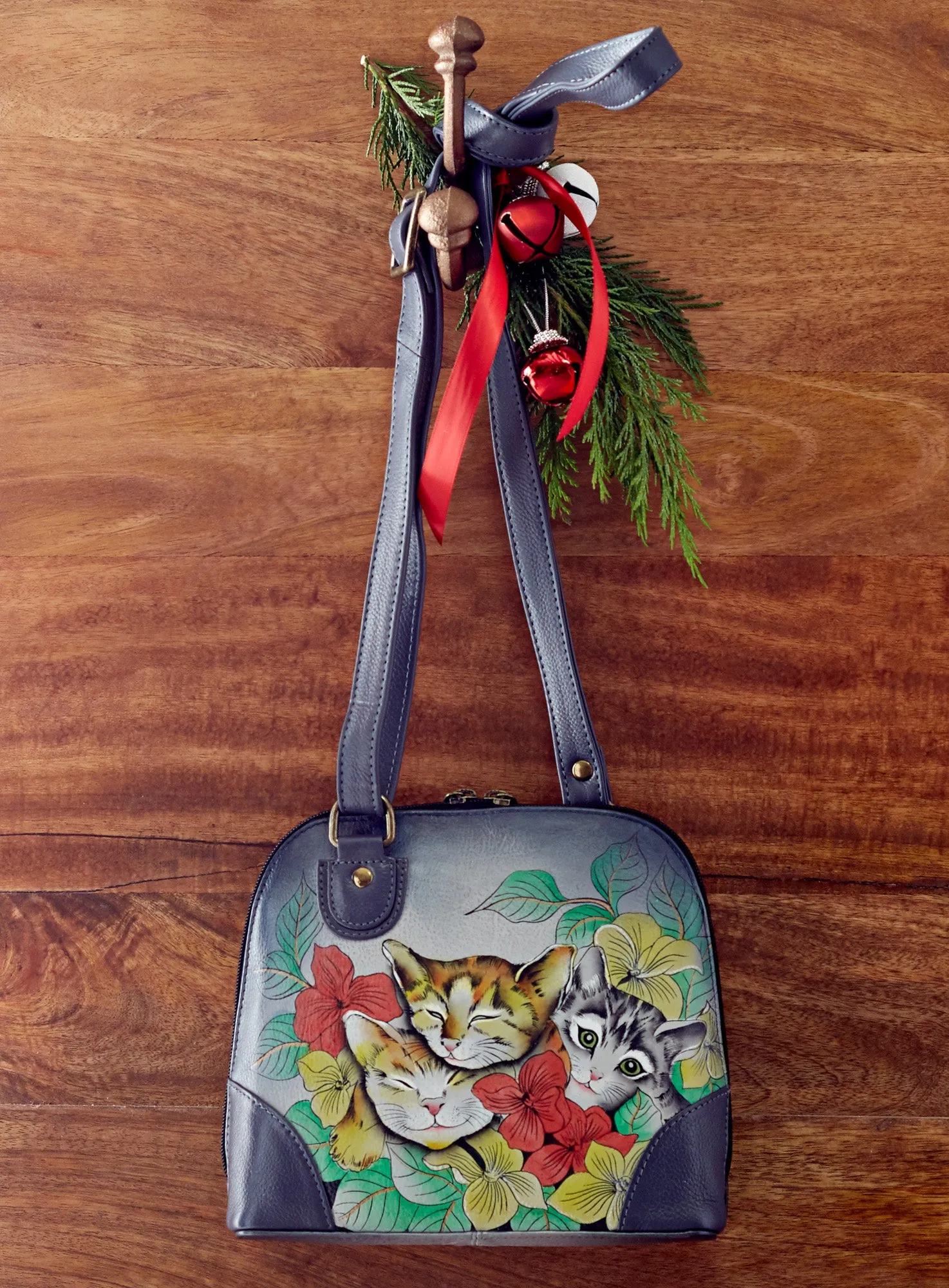 Kitten Trio Hand-painted Leather Organizer Purse