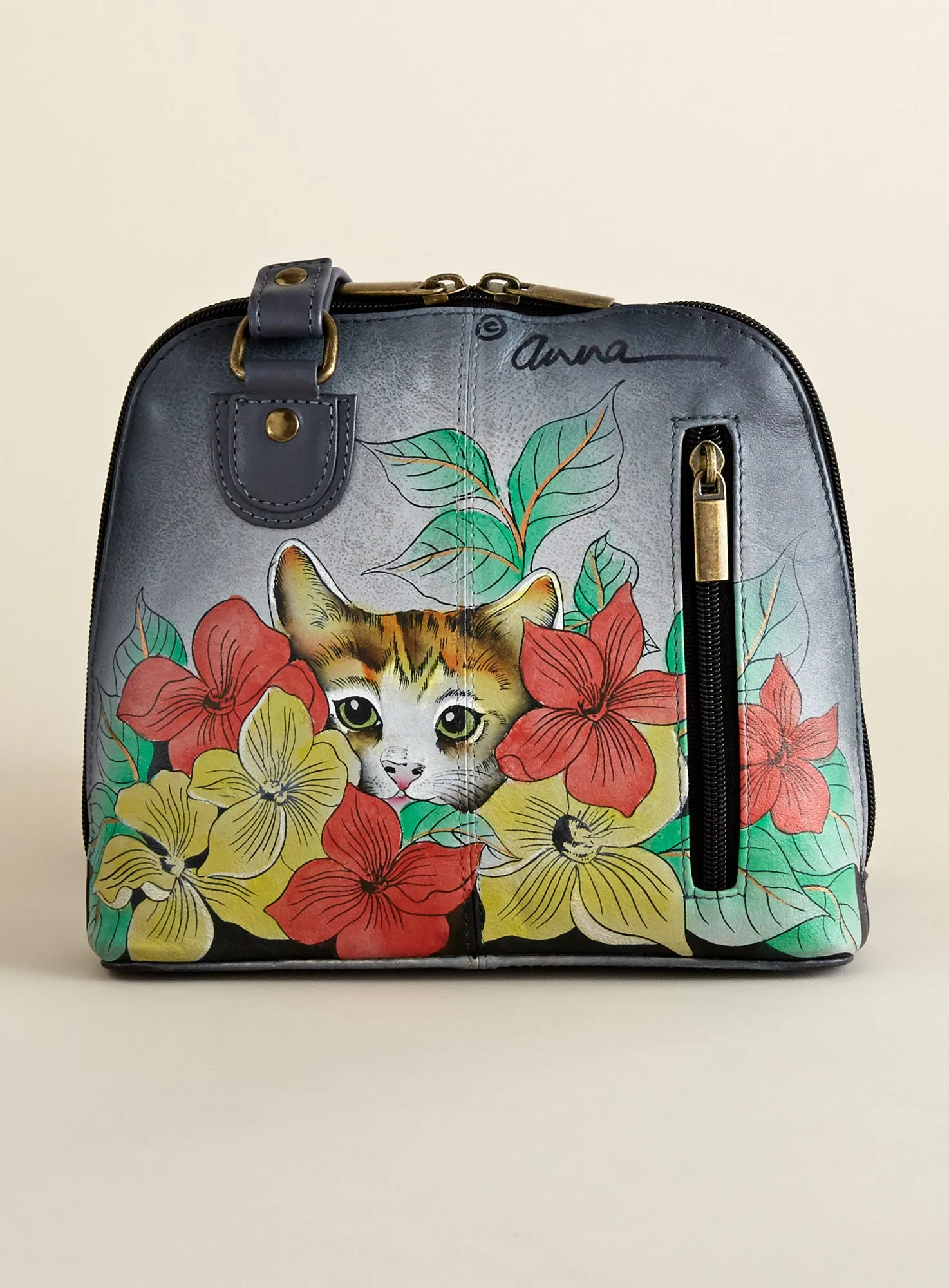 Kitten Trio Hand-painted Leather Organizer Purse