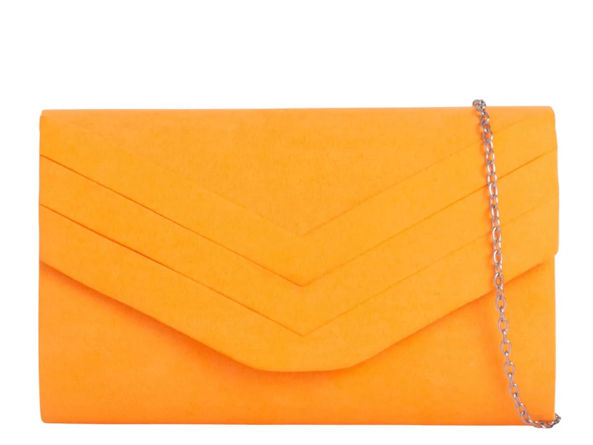 Koko L809 Neon Orange Faux Suede Clutch Bag