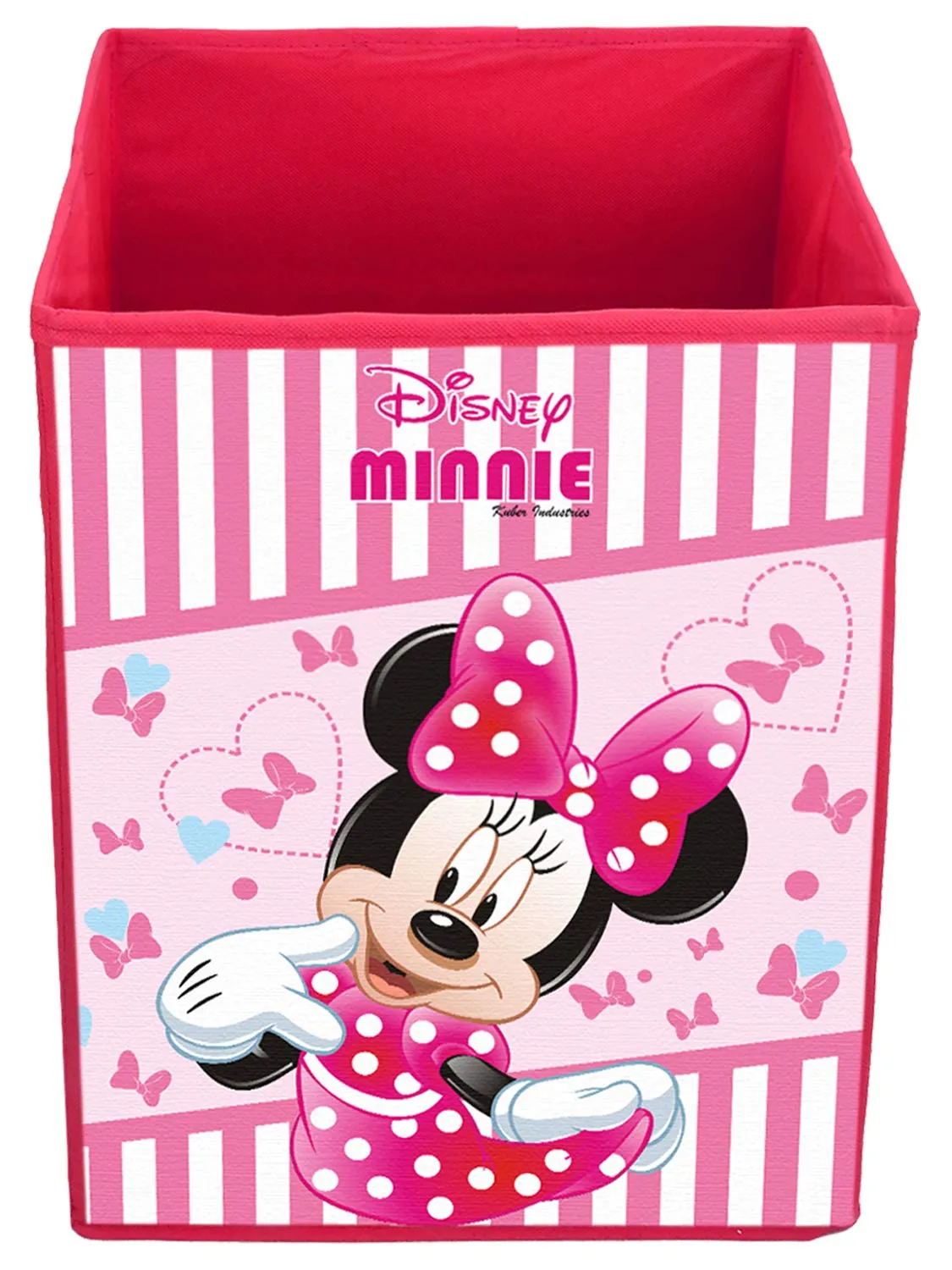 Kuber Industries Disney Cars & Minnie Print Non Woven Fabric Foldable Laundry Basket, Toy Storage Basket, Cloth Storage Basket with Handles (Set of 2, Black & Pink)-KUBMART10390