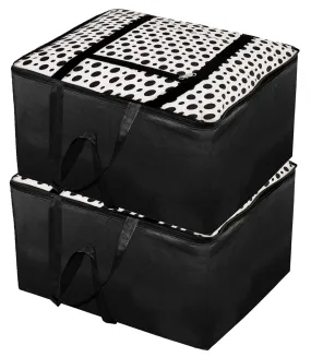 Kuber Industries Dot Printed Large Size Moisture Proof Wardrobe Organizer Storage Bag For Clothes With Zipper Closure and Handle- Pack of 2 (Black & White)-HS43KUBMART26707