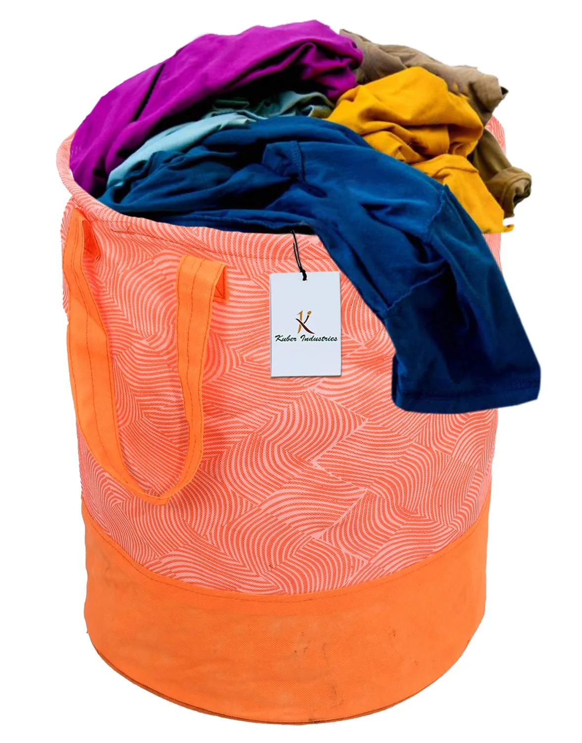 Kuber Industries Laheriya Printed Waterproof Canvas Laundry Bag|Toy Storage Laundry Basket Organizer With Handles, 45 L (Orange) Ctktc134628, Pack Of 1, 37 Centimeters