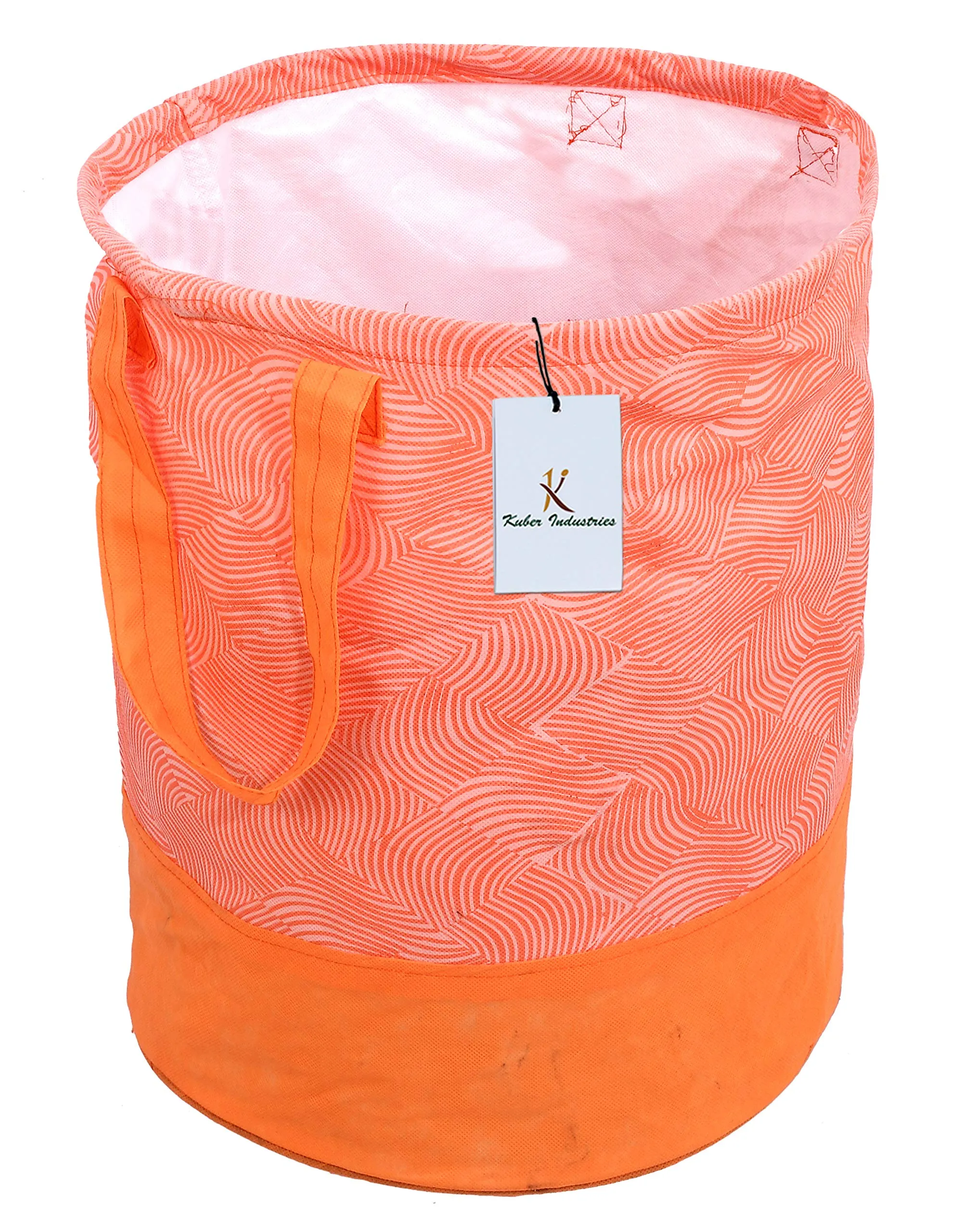 Kuber Industries Laheriya Printed Waterproof Canvas Laundry Bag|Toy Storage Laundry Basket Organizer With Handles, 45 L (Orange) Ctktc134628, Pack Of 1, 37 Centimeters