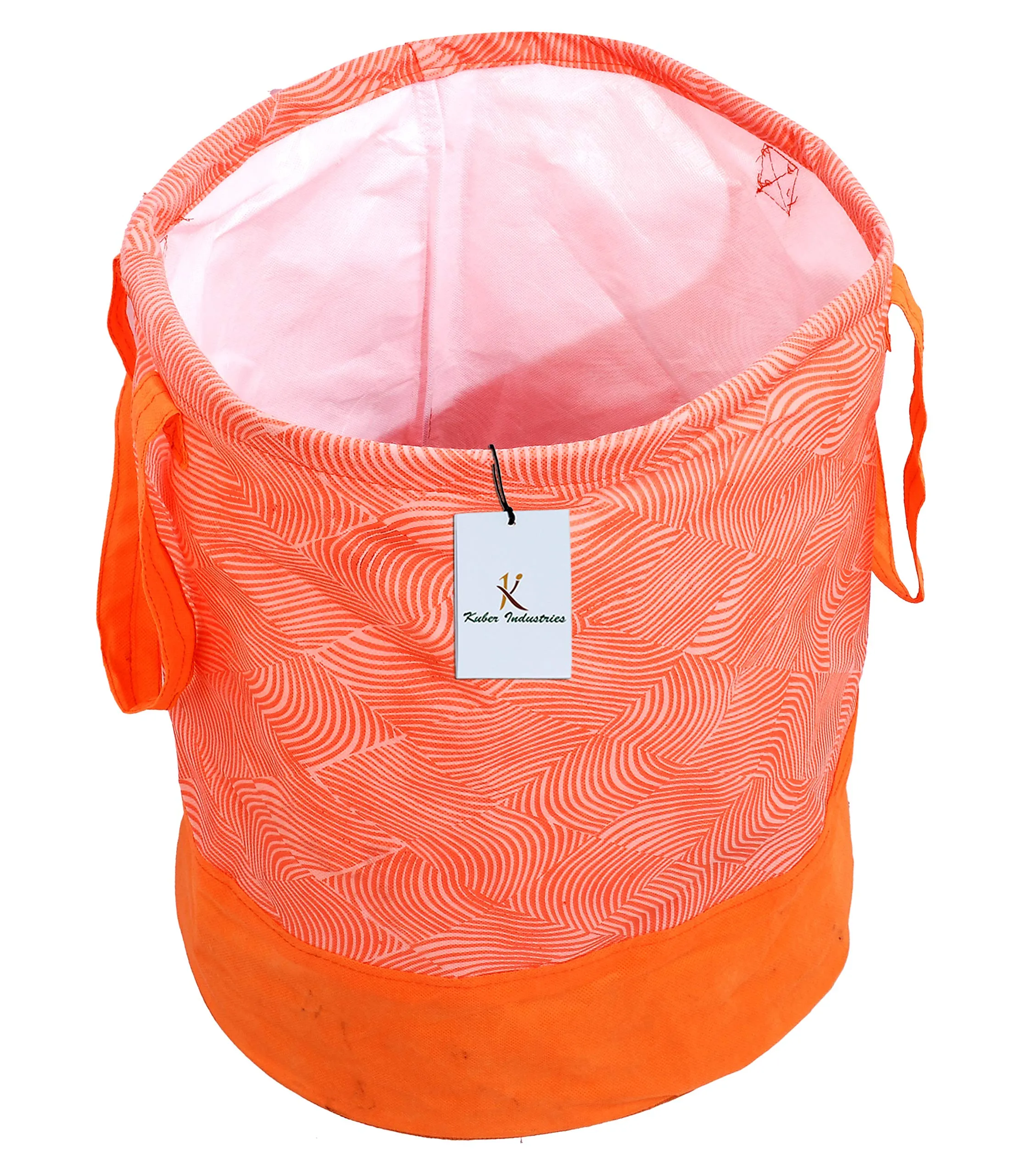 Kuber Industries Laheriya Printed Waterproof Canvas Laundry Bag|Toy Storage Laundry Basket Organizer With Handles, 45 L (Orange) Ctktc134628, Pack Of 1, 37 Centimeters