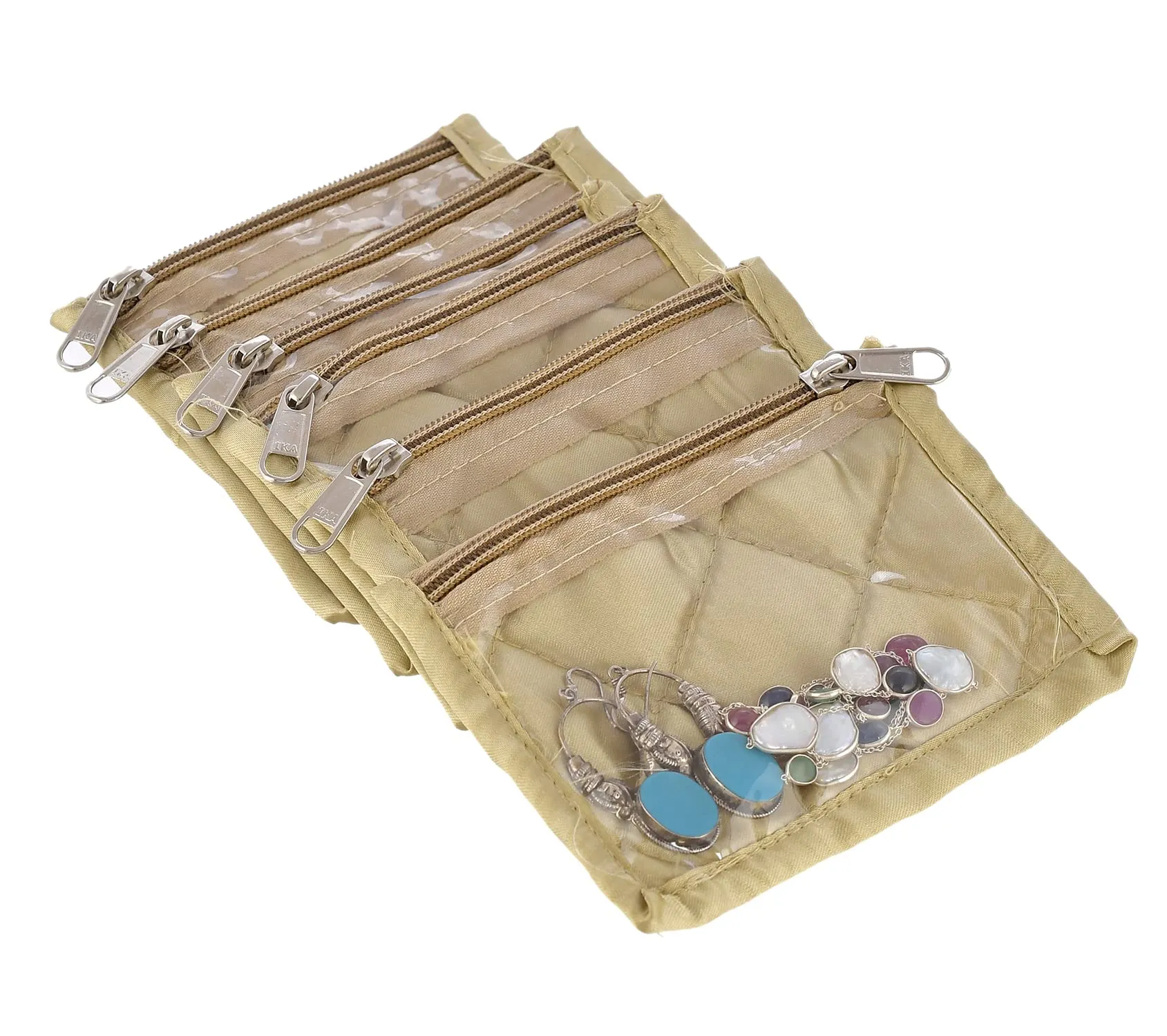 Kuber Industries Laminated PVC Jewelry Organiser Jewelry Storage Bags for Necklace, Earrings, Rings, Bracelet With 10 Transparent Pouches (Gold)-HS43KUBMART26838