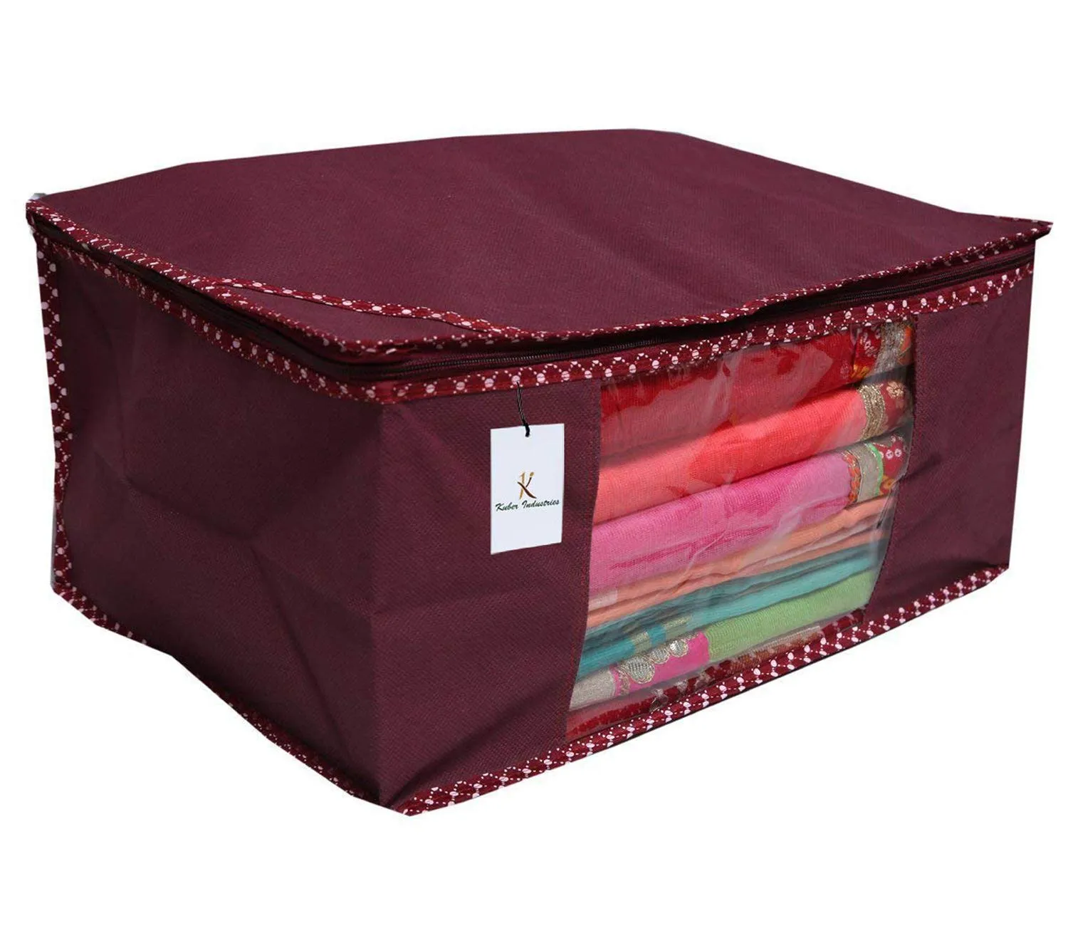 Kuber Industries Non Woven 3 Pieces Saree Cover and 2 Pieces Underbed Storage Bag, Cloth Organizer for Storage, Blanket Cover Combo Set (Maroon) -CTKTC38453