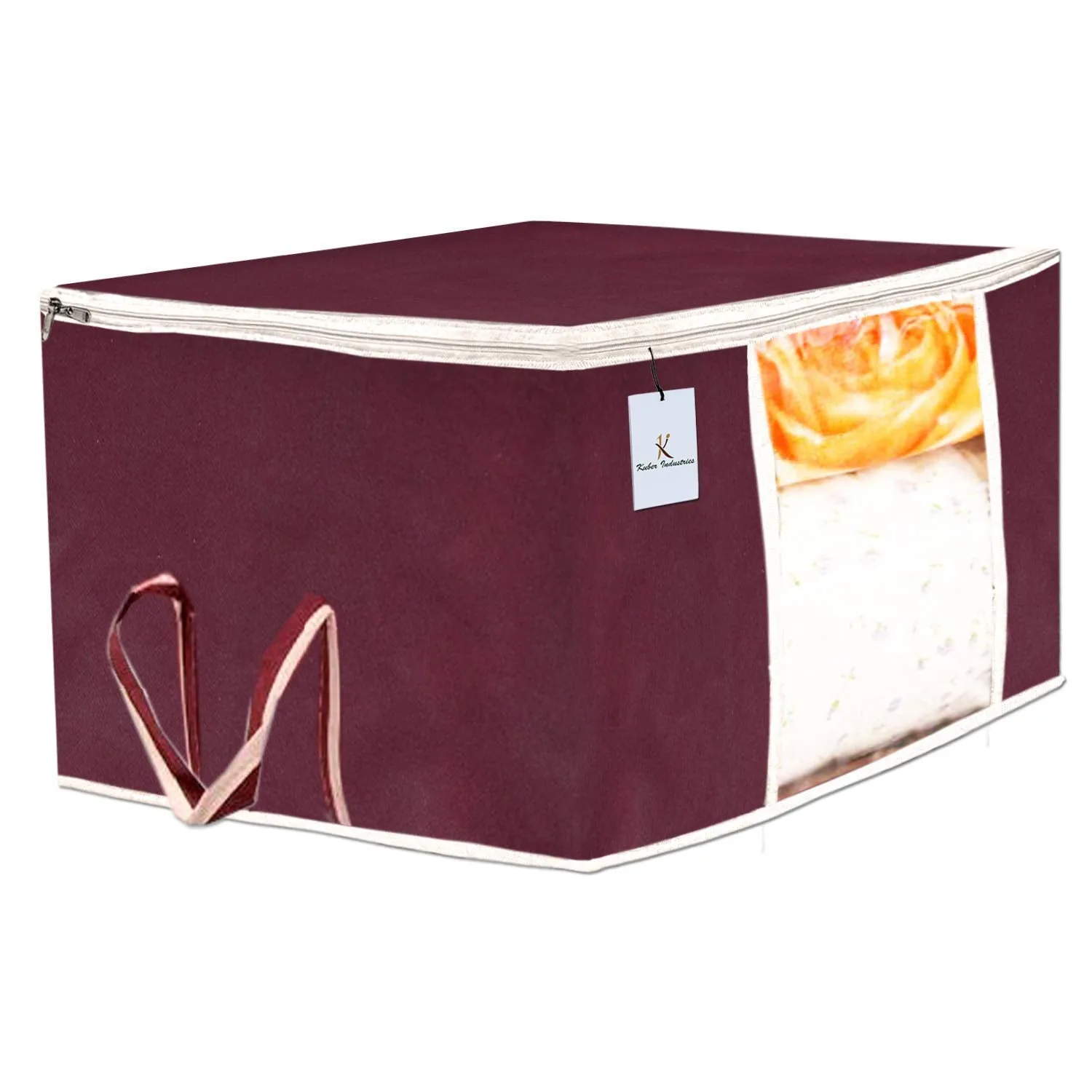 Kuber Industries Non Woven 3 Pieces Saree Cover and 2 Pieces Underbed Storage Bag, Cloth Organizer for Storage, Blanket Cover Combo Set (Maroon) -CTKTC38453