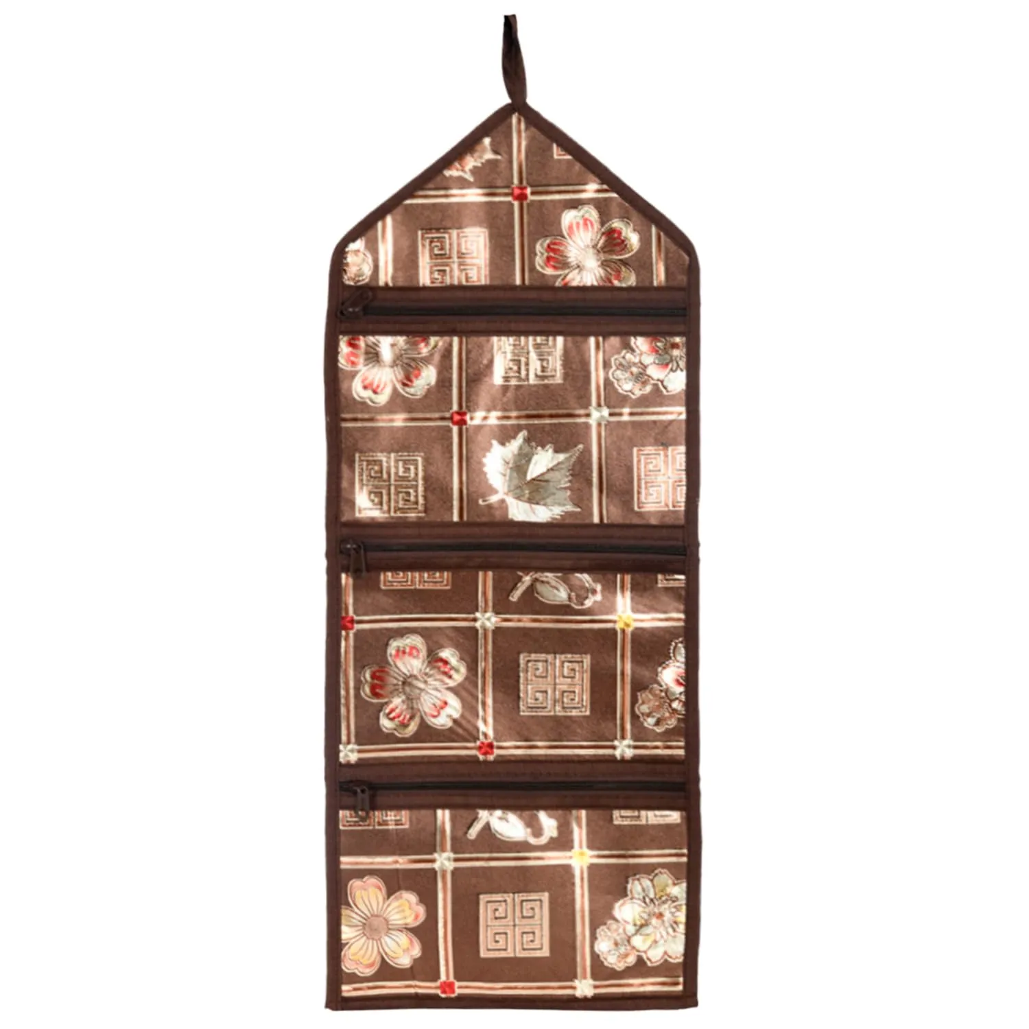 Kuber Industries Paper Holder | Foldable Hanging Organizer | PVC Shinning Check Pattern Document Holder | 3 Pocket Wall Hanging Holder with Zipper | Brown