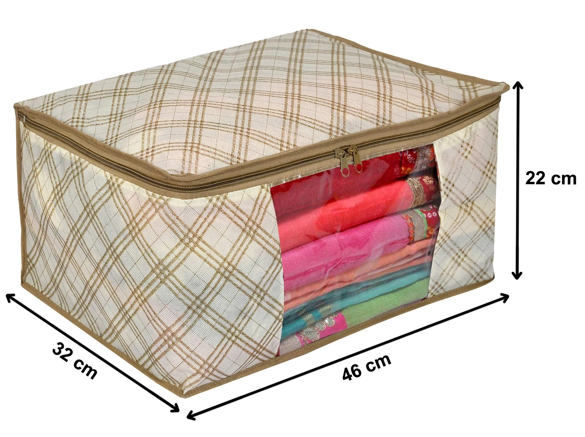 Kuber Industries Rectangular Non Woven Saree Cover And 3 Pieces Underbed Storage Bag, Storage Organiser, Blanket Cover (Ivory)