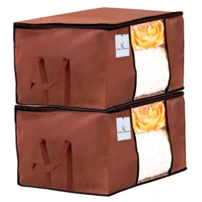 Kuber Industries Underbed Storage Bag|Blanket Cover|Wardrobe Organizer For clothes|Comforter Cover|Set of 2 (Dark Brown)