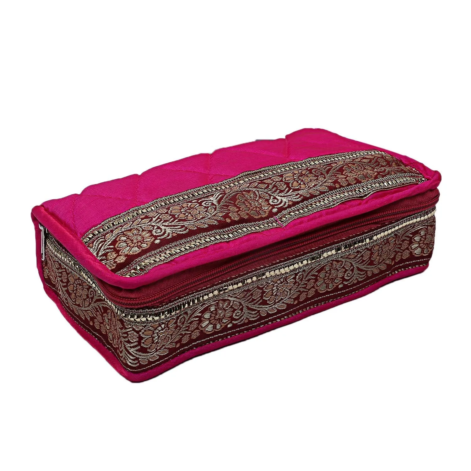 Kuber Industries Cotton Multipurpose 6 Pouch Jewellery Storage Bag Pouch/Travel Kit Organizer (Pink)-Pack of 2-KUBMART15790