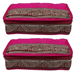 Kuber Industries Cotton Multipurpose 6 Pouch Jewellery Storage Bag Pouch/Travel Kit Organizer (Pink)-Pack of 2-KUBMART15790